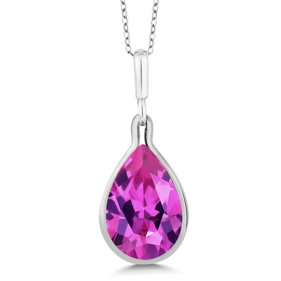 Gem Stone King 10.25 Cttw Pink Created Sapphire Necklace for Women | 925 Sterling Silver | Pear Shape 16X12MM | With 18 inch Silver Chain | Fine Jewelry Gifts for Her Mom Women Wife
