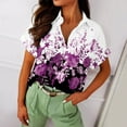 thumbnail image 4 of XFLWAM Womens Casual Short Sleeve Button Down Shirts Summer Cotton Solid Color Top Blouses with Pockets Purple L, 4 of 6