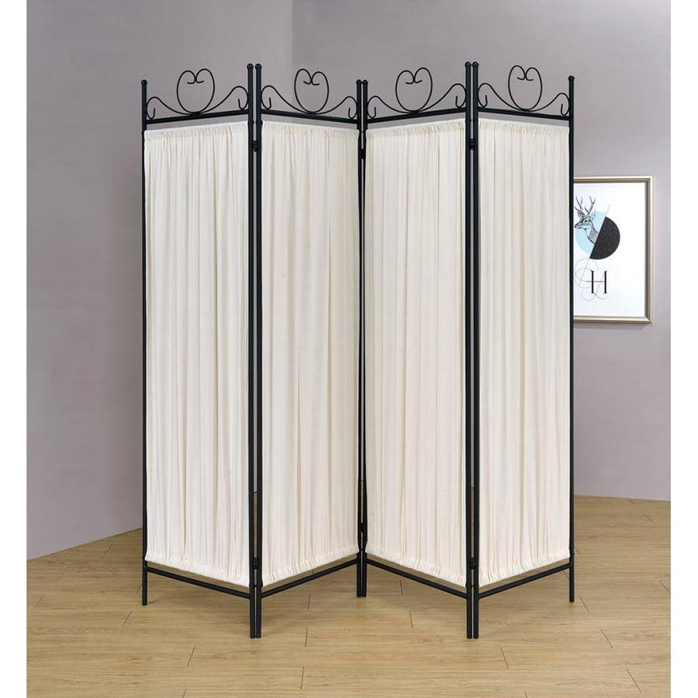 Coaster 4 Panel Folding Screen Room Divider, White Fabric, 69.75"h