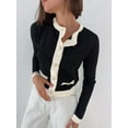 thumbnail image 4 of Women'S Contrast Trim Long Sleeve Button Front V Neck Cardigan Black L, 4 of 9