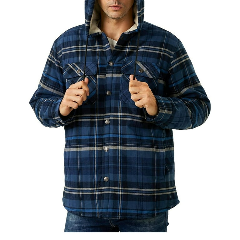 ZCFZJW Men's Plaid Flannel Jacket Long Sleeve Casual Hooded