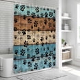 thumbnail image 5 of Light Blue Brown Shower Curtain, Waterproof Shower Curtains for Bathroom, Rustic Farmhouse Dog Paw Vintage Washable Fabric Bathtub Curtain Set Bath Decor with 12 Hooks 72"x78", 5 of 6
