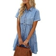 thumbnail image 5 of luvamia Babydoll Dress for Women Stylish Wash Tiered Swing Shirt Dress Bay Blue Size M, 5 of 9