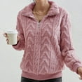 thumbnail image 2 of WTXUE Women's Oversized Cable Knit Pullover Sweatshirts Quarter Zip Collared Fleece Lined Jacket Fall Winter Fashion Warm Trendy Sweater for Cold Weather Pink L, 2 of 8