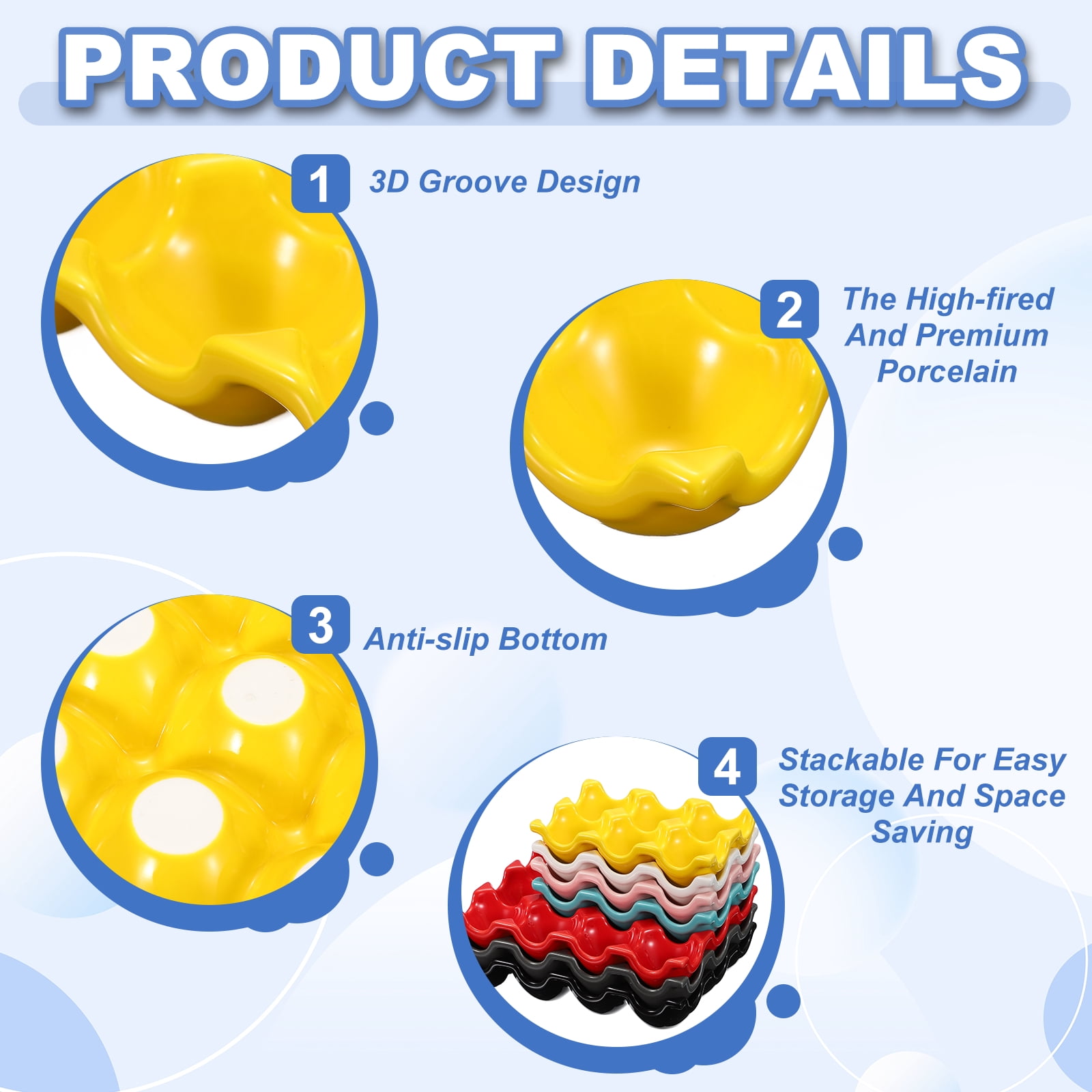 Uxcell Ceramic 6 Cups Egg Tray Holder, Porcelain Eggs Container for Home Countertop Kitchen Storage Refrigerator Fridge Decorative Serving Display, Yellow