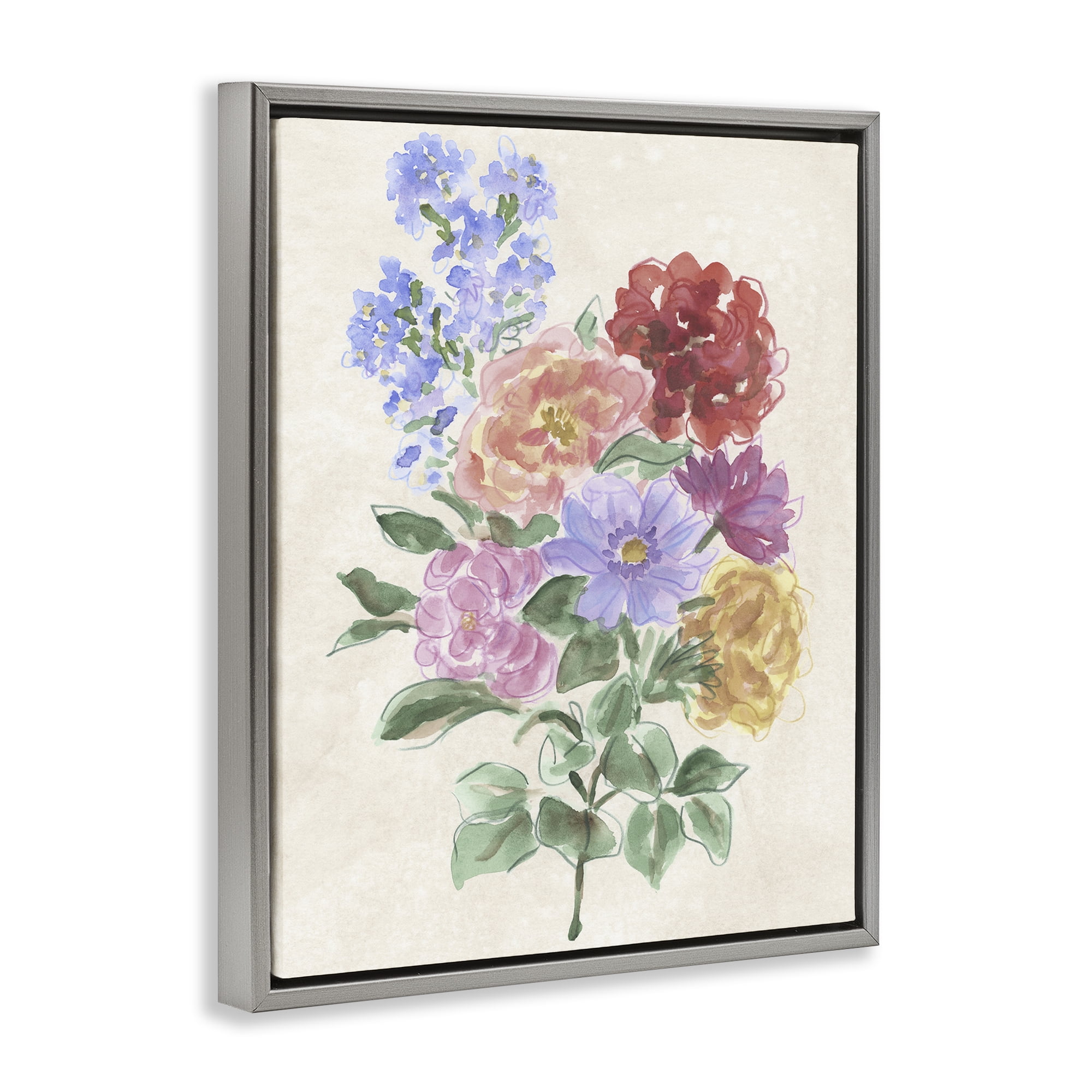 Stupell Industries Mixed Blooms on Parchment Gray Framed Floater Canvas Wall Art, design by June Erica Vess