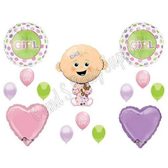 NEW! IT'S A GIRL Baby Shape Shower Balloons Decoration Supplies Teddy Bear Dots