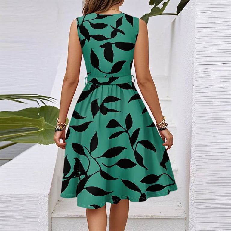 Summer Dress, Casual V Neck Sleeveless Floral Tunic Tank Wedding Guest  Dress Cocktail Beach Vacation Women Winter Dress Black For Green Dresses  Going Out Dresses (M, Fluorescent Green) ZMTing - Walmart.com