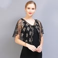 thumbnail image 7 of Retro 1920s Beaded Sequin Shawl Vintage Evening Cape Sheer Mesh Embroidery Leaf Wraps Women Party Accessories Black gold, 7 of 7