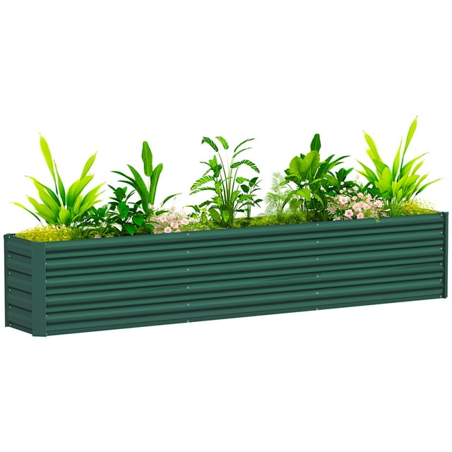 Outsunny 8x1.3x1.5ft Galvanized Raised Garden Bed, Open Bottom, Green