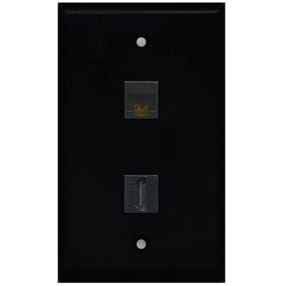 RiteAV - 1 Cat6 Black Ethernet and 1 HDMI Port Wall Plate - Black - Bracket Included