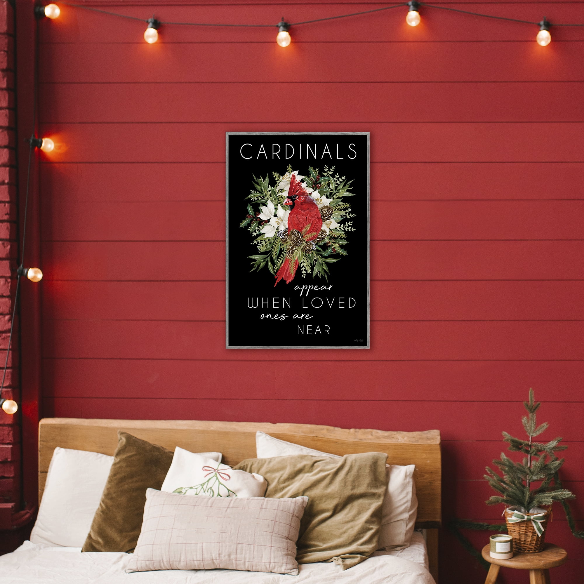 Cardinals Appear Seasonal Sentiment Gray Framed Giclee Art, design by Cindy Jacobs