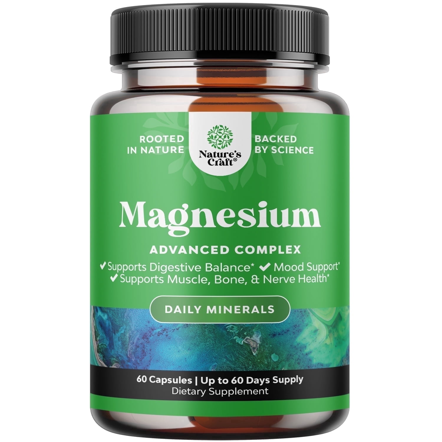 Nature’s Craft Magnesium Complex Supplement for Digestive, Muscle, and Mood Support, 60 Capsules