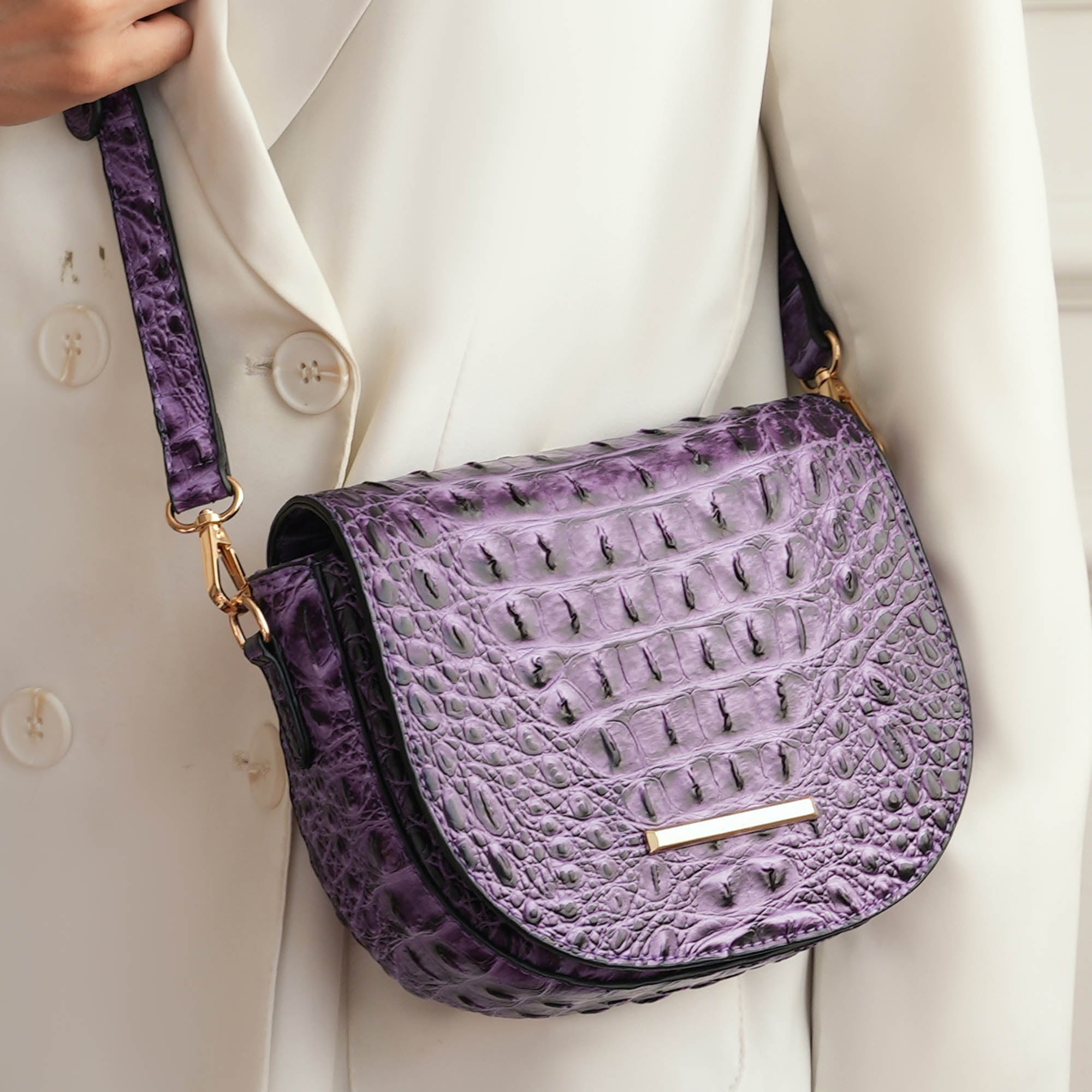 MKF Collection Amalia Crossbody Bag Solid Croc-Embossed Vegan Leather Shoulder Bag Handbag by Mia K- Green