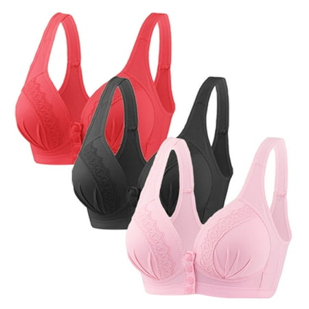 No Underwire Bras for Women Back-Smoothing Bra Feature V-Neck Push-up Bra Style W-1038 Hook and Eye Closure Bras Black M