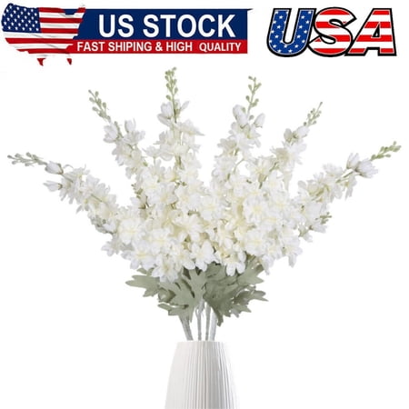 10 pcs Delphinium Artificial Flowers White Larkspur Artificial Flowers, 33.5 in