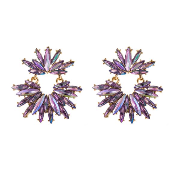 HUANLEDASH 1 Pair Women Dangle Earrings Rhinestone Ring Shape Bohemian Style Stainless Alloy Ear Decoration Jewelry Party Prom Bride Hanging Earrings