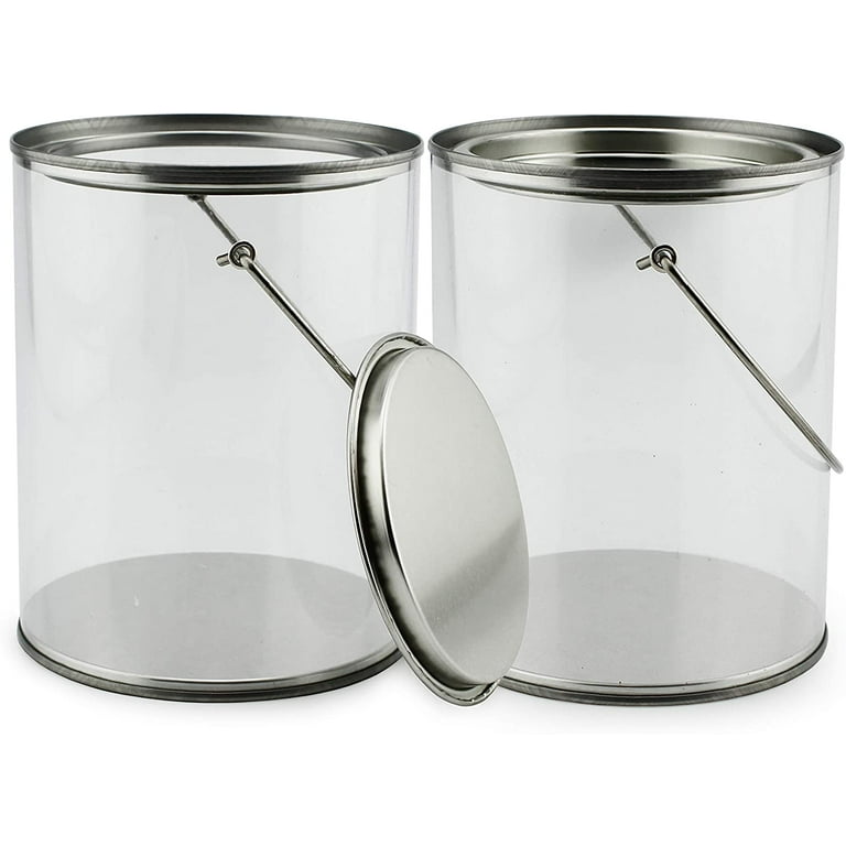 Quart Size Clear Plastic Paint Cans 2 Pack 5 In Tall Small Paint Pails w Handle Bale for Crafts Decor Not Intended for Liquid or Heavy Objects