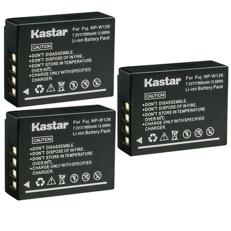 Image of Kastar FNP-W126s Battery 3-Pack Replacement for Fujifilm X-PRO1 X-PRO2 X-PRO3 X-A1 X-A2 X-A3 X-A5 X-A7 X-A10 X-E1 X-E2 X-E2S X-E3 X-E4 X-H1 X-M1 X-S10 X-T1 X-T2 X-T3 X-T10 X-T20 X-T30 X-T30 II Camera