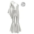 thumbnail image 3 of Alvivi Girls Shiny Sequin Dance Romper Leotard Flare Bell Bottom One Shoulder Skating Jumpsuit Silver-A 16, 3 of 7