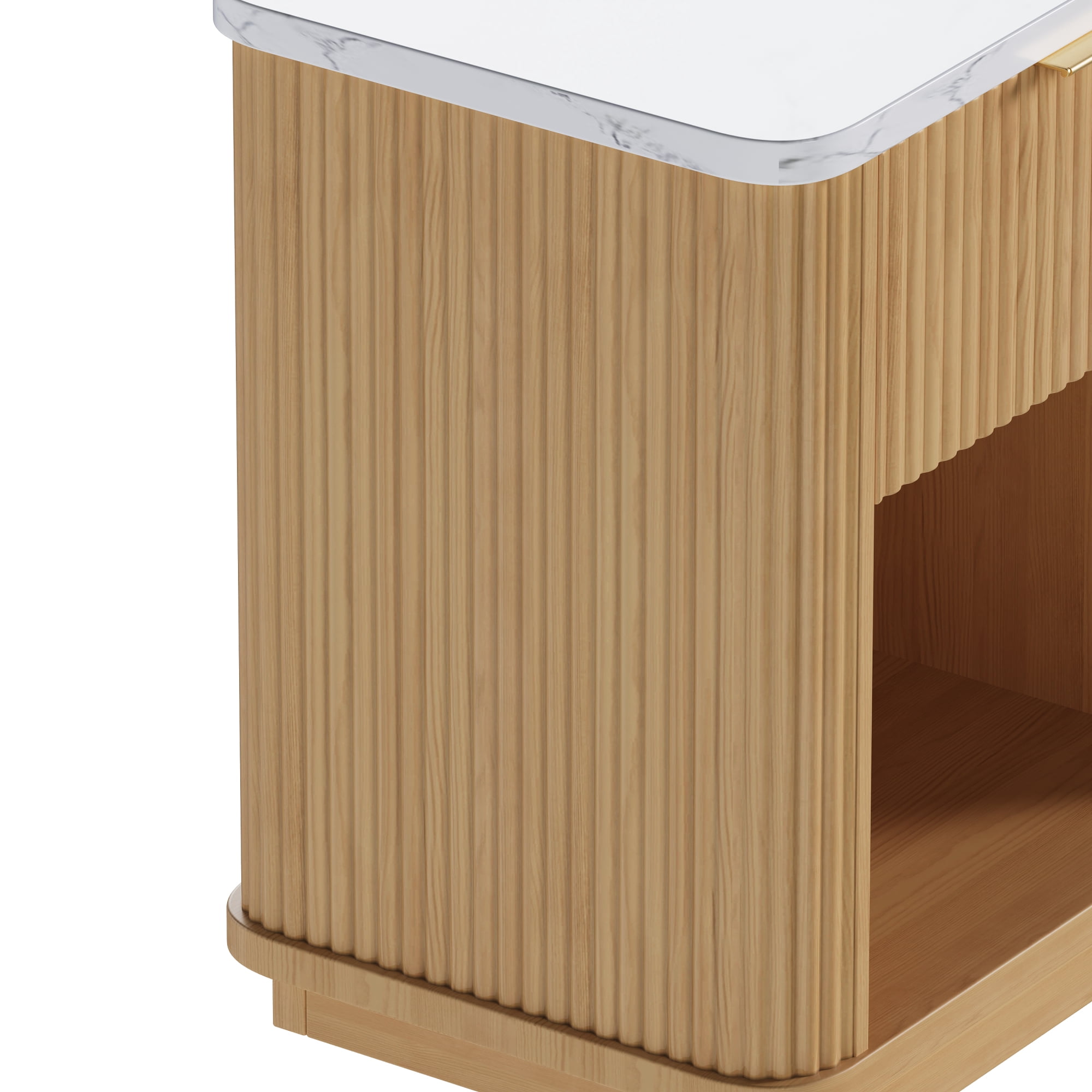 Leumius Nightstand with Storage Drawer & Open Shelf,Faux Marble Top,Gold-Tone Handle,Bedside Table and End Table for Bedroom,Guest Room,Dorm,Living Room,Natural