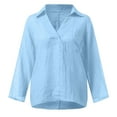thumbnail image 6 of Womens 100% Cotton Linen Tunic Long Sleeve V Neck Gauze Shirt Casual Work Lounge Blouse Tops Sky Blue 2XL, 6 of 6