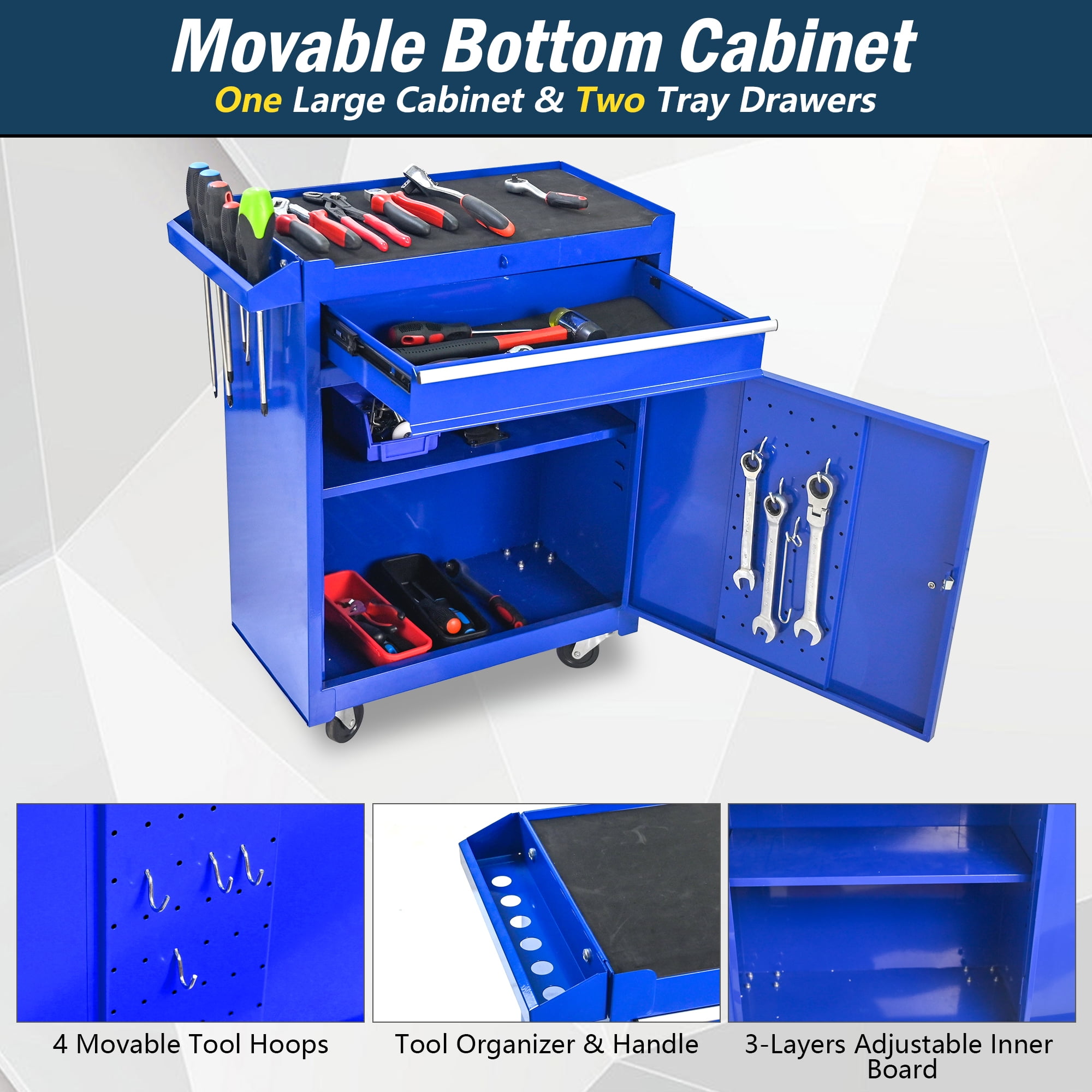 5-Drawer Rolling Tool Cabinet,Tool Chest on Wheels with Keyed Locking System and Drawer Liners,Tool Chest with Link Buckle for Warehouse and Garage