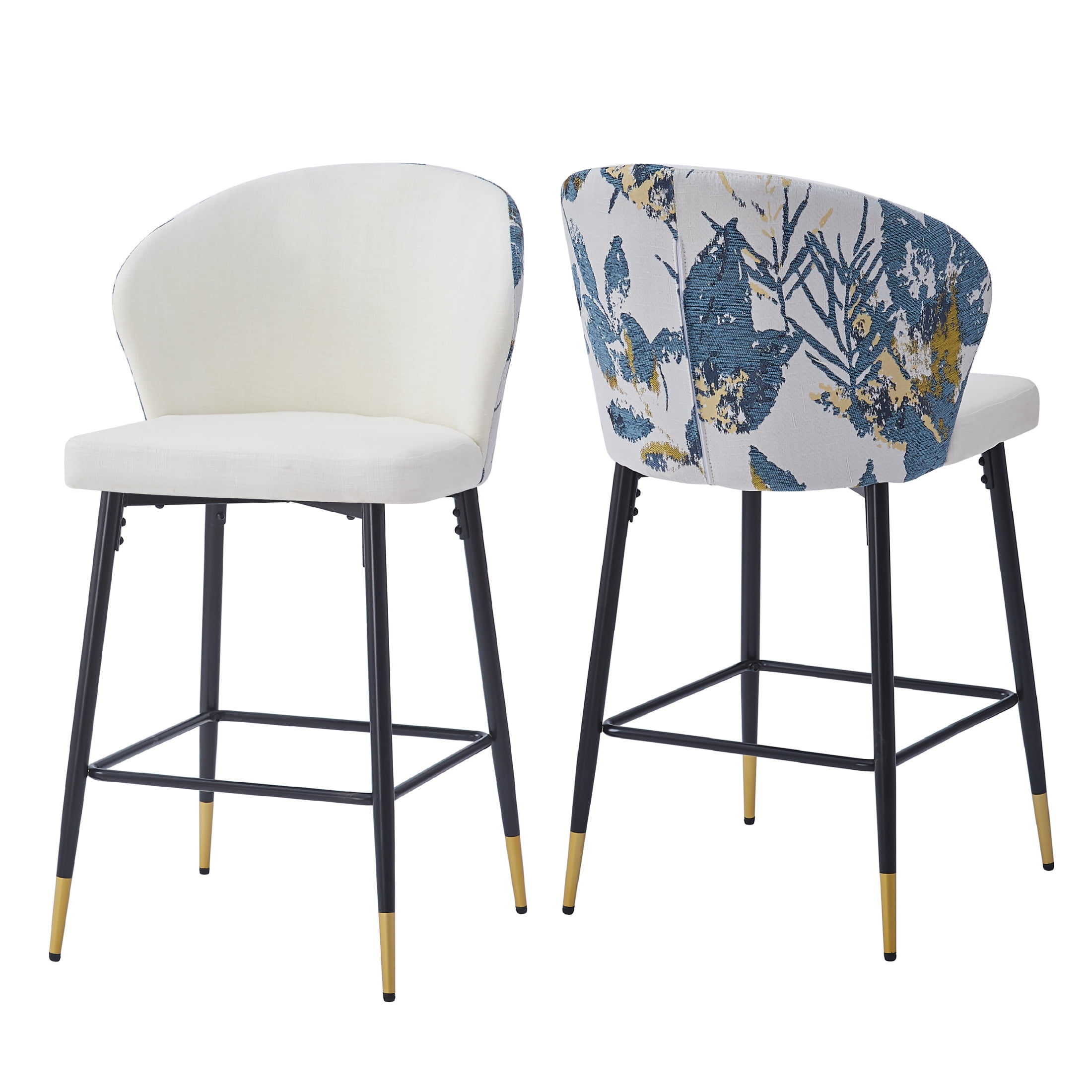 Christopher Knight Home Modern 28"H Counter Height Bar Stools, Jacquard Upholstery, Metal Frame, White, Set of 2
