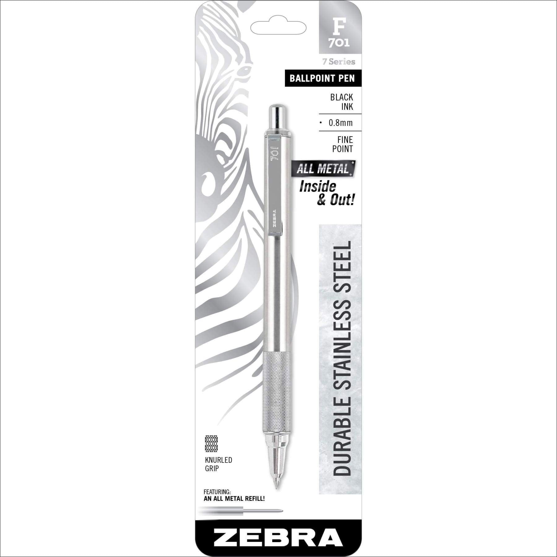 Zebra Pen F-301 Compact Ballpoint Stainless Steel Capped Pen 0.7mm Black Ink 