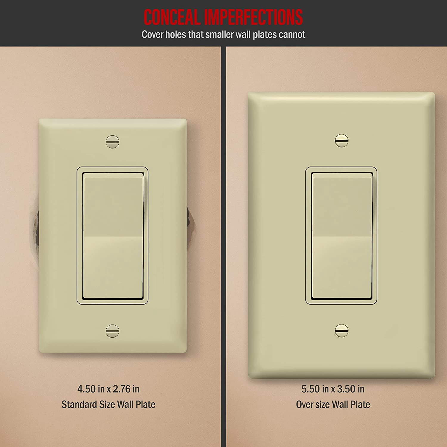 ENERLITES Decorator Outlet Wall Plate, Switch Cover, Gloss Finish, Over-Size 1-Gang, Unbreakable Polycarbonate Thermoplastic, UL Listed, 8831O-I, Ivory