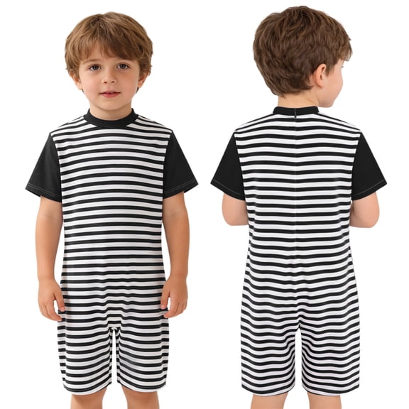 iiniim Boys Girls Striped Jumpsuit Bodysuit Special Needs Adaptive Clothing Zipper Romper Overalls Black 10