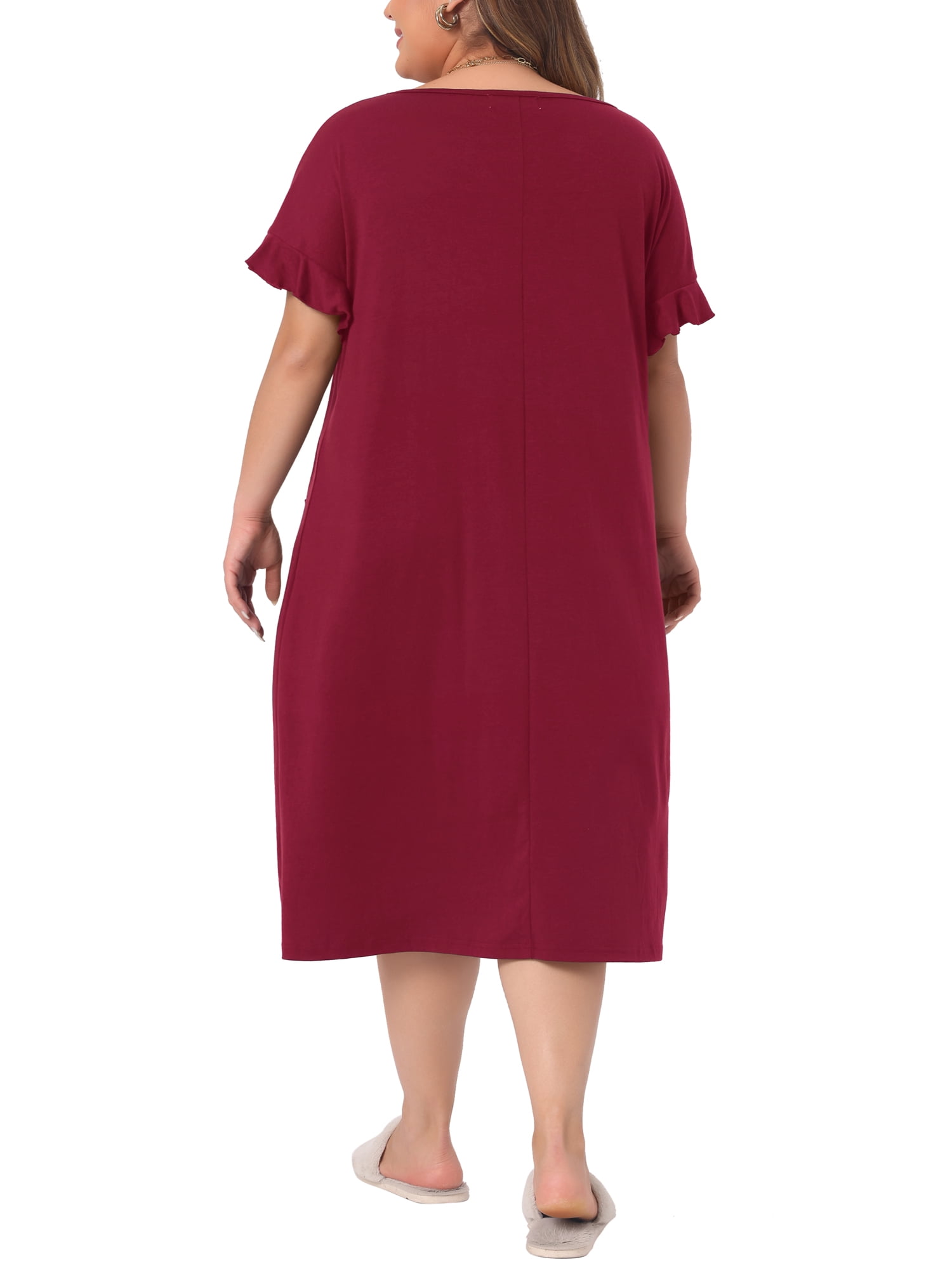 DARING DIVA Women's Plus Nightgown Short Sleeve Round Neck Soft Nightshirt 2X Wine Red