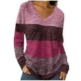 thumbnail image 3 of qolati Womens Long Sleeve Shirts Trendy V Neck Color Block Basic Tshirt Lightweight Fall Casual Striped Tee Tunics Tops Purple M, 3 of 5