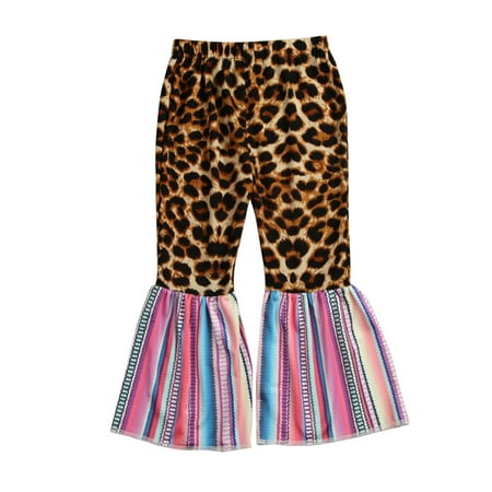 

Multitrust Baby Girl Leopard Pants Plaid High Waist Striped Fashion Lama Pants