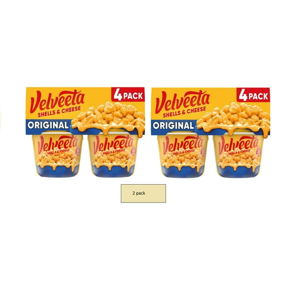 Velveeta Shells Mac N Cheese Easy Microwavable Dinner, 4 ct Pack, 2.39 oz Cups, Shelf-Stable (pack of 2)