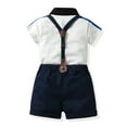 thumbnail image 5 of KYAIGUO Kids Toddler Boys 2Pcs Gentleman Suit Summer Clothes Baby Boys Gentleman Outfit Suits Solid Color Pullover Short Sleeve Shirt + Suspender Shorts Baby Set for 3M-6Years, 5 of 9
