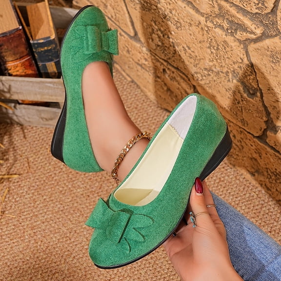 XUNKUSGA Womens Flats Classic Soild Color Round Toe Womens Slip On Shoes Cute Bowknot Ballet Flats Summer Comfortable Shoes for Women Dressy Casual,Green,5.5