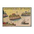 thumbnail image 1 of Lighthouses of Maine, Nautical Chart Birch Wood Wall Sign (6x9 Rustic Home Decor, Ready to Hang Art), 1 of 3