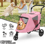 SparkTrend Pet Stroller for Large Dogs or Multiple Dogs Cats with Adjustable Handle, 3-Wheels Dual Entry Visible Portable Dog Carting Easy Folding Pet Wagon Double Dog Stroller up to 55 lbs,Pink