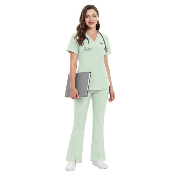 Niaahinn Women's Medical Scrub Set - V-Neck Top with Pocket & Elastic Waist Flared Split Pants, Nursing Uniforms for Women