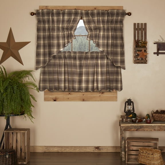 VHC Brands Dawson Star 4 PC Woodland Brown Curtain Set (2 Prairie Swag 36x18 and 2 Tier 24x36)