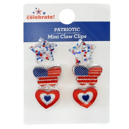 Way to Celebrate Americana Acrylic Claw Clips, 3 Pieces
