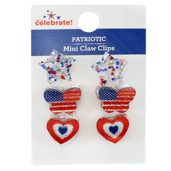 Way to Celebrate Americana Acrylic Claw Clips, 3 Pieces
