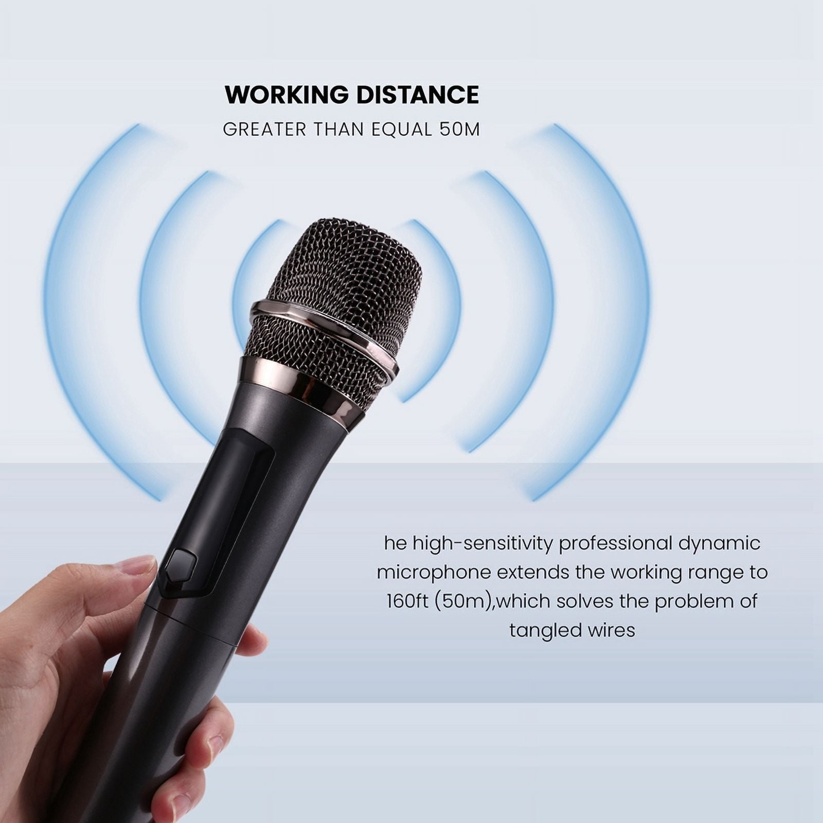 Wireless One-to-Two Home Microphone 6.35 Interface Professional Handheld Microphone for KTV Performance Stage Gray