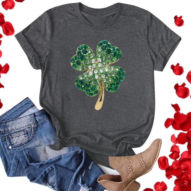LSLJS Women's Mode Saint Patrick Imprimé Col Rond Manches Courtes Casual T-Shirt Haut