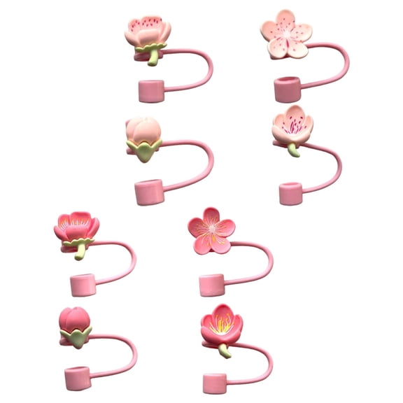 LOLIPPYY 8Pcs Assorted Color Silicone Straw Toppers Flower Design Straw Covers for Travel and Daily Use