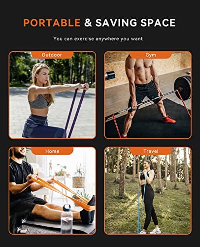 Pull Up Assistance Bands - Set of 5 Resistance Heavy Duty Workout Exercise Stretch Fitness Bands Assist Set for Body,Instruction Guide and Carry Bag Included