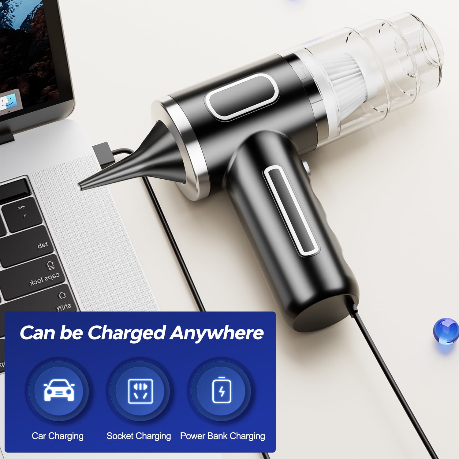 Mini Vacuum, Cordless Handheld Car Vacuum Cleaner Rechargeable, 29000PA Strong Suction, 2 in1 Dust Buster & Air Blower & Hand Pump, Dry Use for Car, Keyboard, Inflate, Black