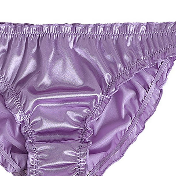 Cameland Women's Sexy Satin Panties Mid Waist Wavy Cotton Crotch Briefs  Purple S