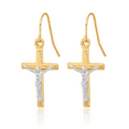 thumbnail image 3 of 10K Solid Two Tone Gold Lord Jesus Christ Crucifix Holy Hanging Cross Christian Religious Drop Dangle Earrings, 3 of 10